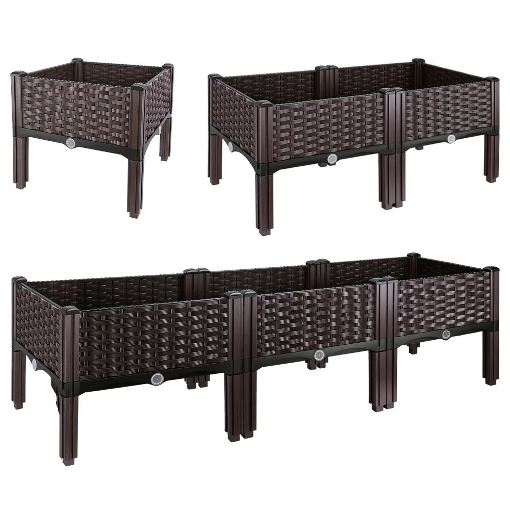 Raised Garden Bed Plastic Planter Box w/ Self-Watering Elevated Design Outdoor