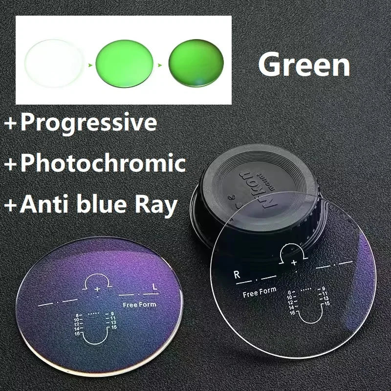 Color Progressive Photochromic Anti Blue Ray Multi Focus Prescription Lens Sunglasses Optical Diopter Lenses 1.56-1.74 MR-8 2pcs