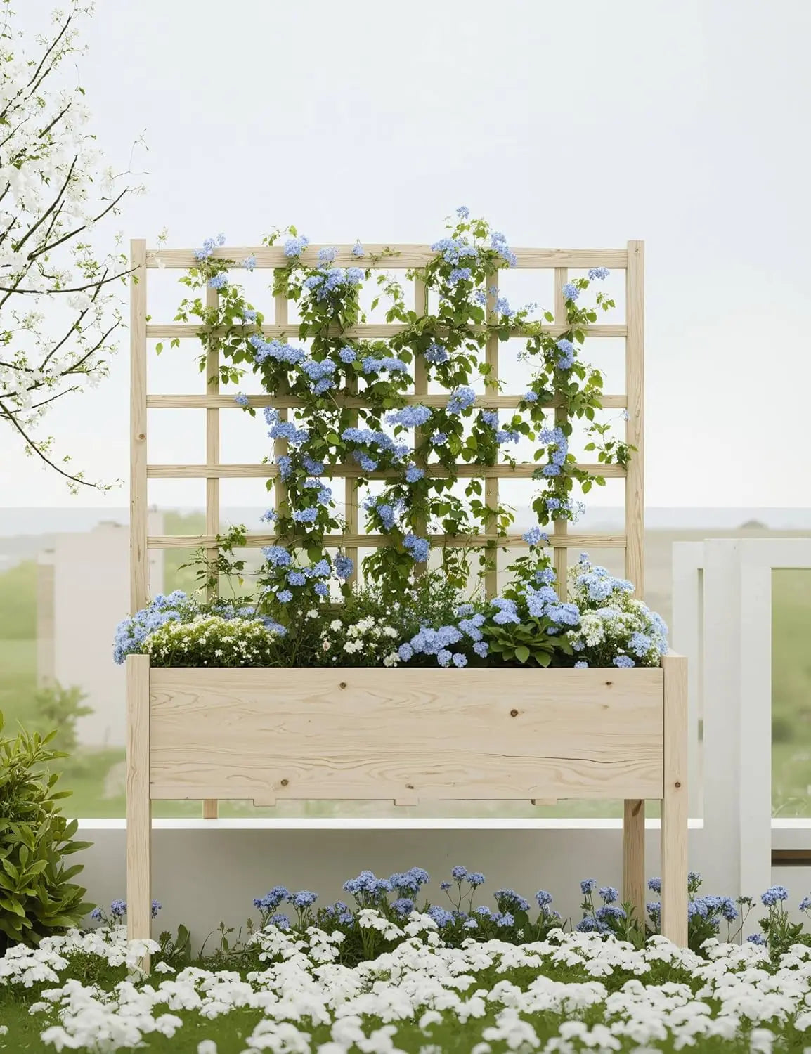 Elevated Garden Bed w/Trellis & Liner - 65" Tall Steel Planter for Veggies, Herbs & Flowers - Patio/Balcony/Backyard