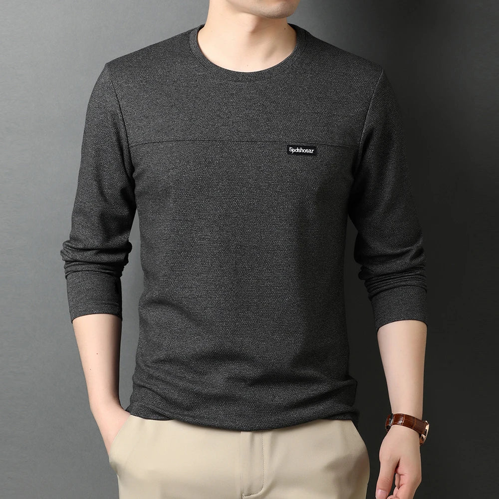 Top Quality New t Shirt Men Logo 2025 Fashion Brand Designer Long Sleeve Slim Fit Solid Color Tops Casual Mens Clothes