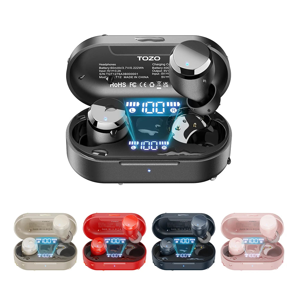 Refurbished TOZO Tonal Dots Headsets TWS In Ear Sport Earbuds Built-in LED Display ENC Calls Clear Touch Control Sound Stereo