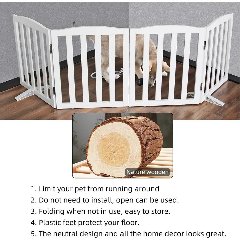 Foldable Freestanding Indoor Dog Gate for House Wood White Long Pet Gates Dog Fence for Stairs Puppy Gates for Hallways,Pet Fenc