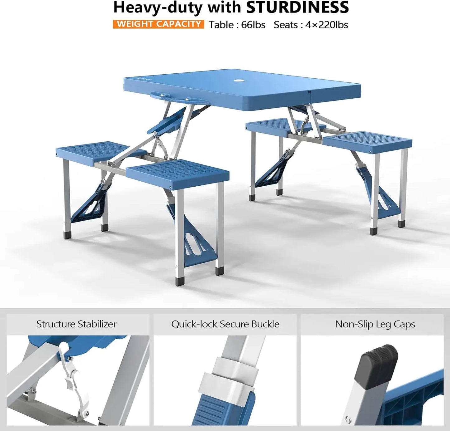 mesa para picnic plegable,4 Ft Camping Picnic Table Set with 4 Seats with Umbrella Hole Folding Lightweight Suitcase Card Table