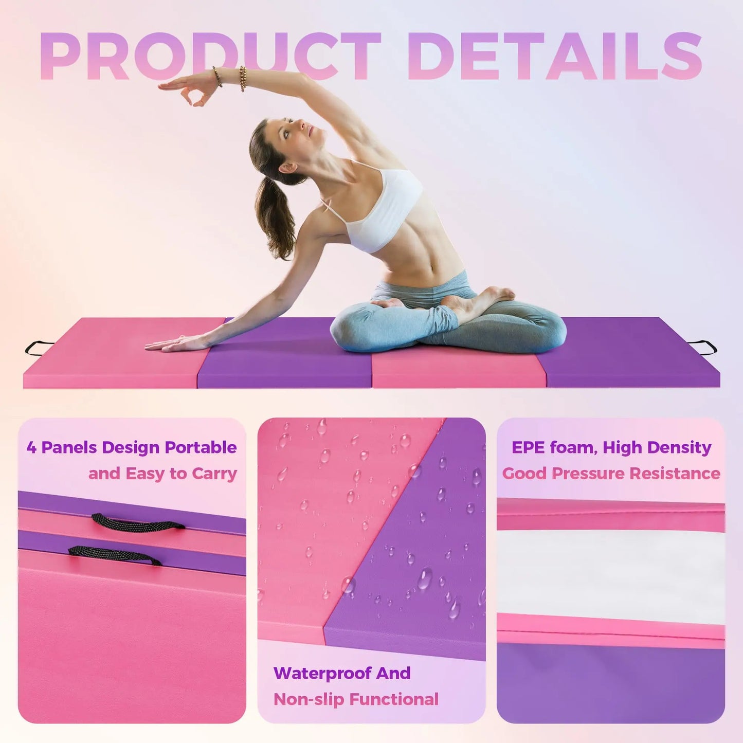 Folding Gymnastics Mat, Exercise Mats, Gymnastics Tumbling Mats, Thick Portable Home Gym Floor Pad for Yoga, Pilates, Aerobics