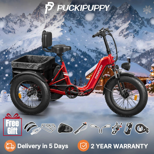 PUCKIPUPPY Husky Electric Trike for Adult 960W Peak Motor 60 Miles Range Tricycle 500 Lbs Load Electric Trike 2-Year Warranty