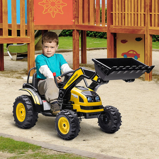 Electric Kids' Ride-On Construction Excavator, Rechargeable Tractor Toy, Yellow