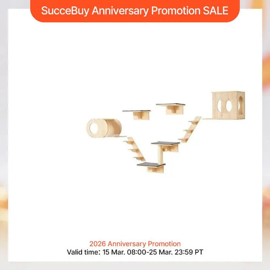 SucceBuy Wall Mounted Cat Shelves Cat Wall Shelves and Perches with Jumping Boards Hammocks & Cat Tree Cat Furniture and Shelves
