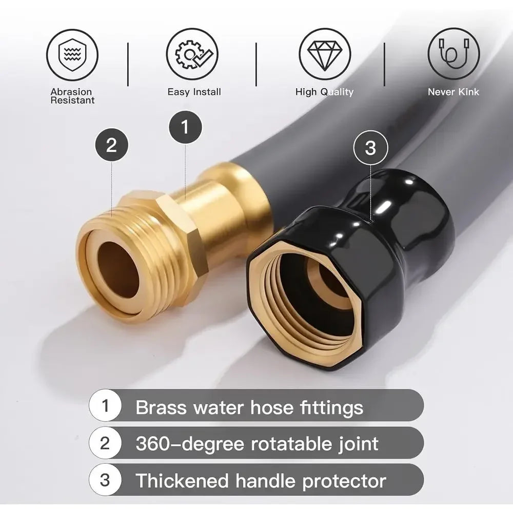 Garden Hose 5/8" x 75ft Brass Rubber Heavy Duty Water Hose 600 PSI Burst Pressure, Durable Flexible Hose for Yard, Car Wash, Pet