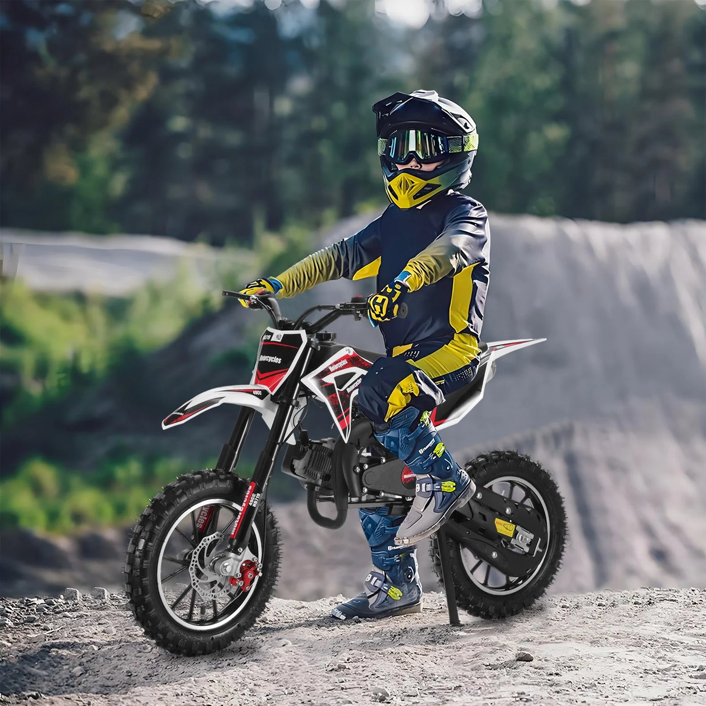 49cc 2-Stroke Kids Dirt Bike, Gas Power Motocross, Off Road Mini Motorcycle, Pocket Motorbike with Front Rear Disc Brakes