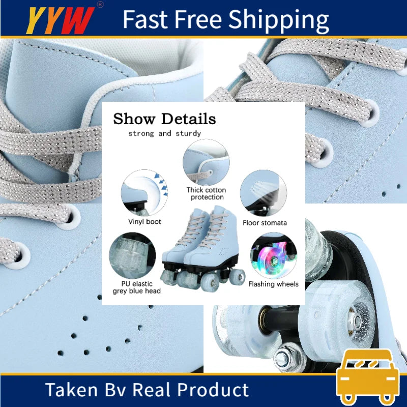 YYW Flashing Roller Skates For Women Double Row Quad Skate Shoes Adult Outdoor Indoor Skating Training Sneakers With 4 Wheels