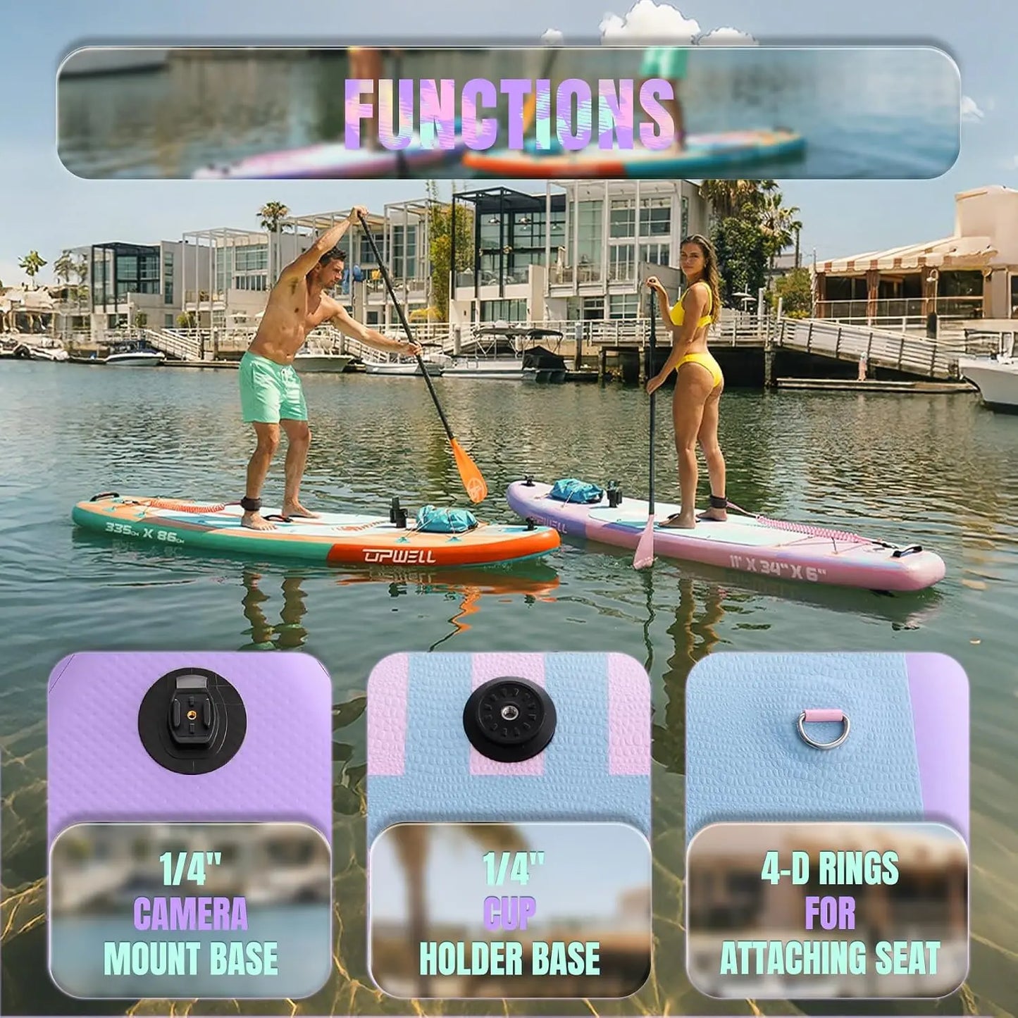 11'×34" Inflatable SUP Board for Adults & Teens, Premium Accessories, 120L Backpack, Paddle, Leash, Hand Pump, Fins
