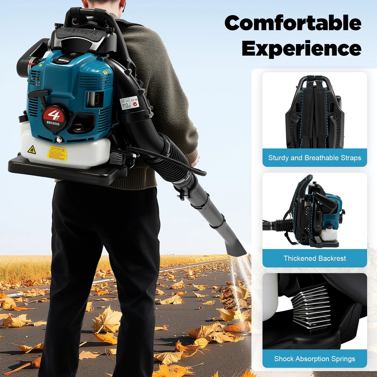 75.6CC 4-Stroke Gas Backpack Leaf Blower, 2600W 498FT with Cruise Control, for Lawn Yard Debris Cleaning, Commercial & Home Use