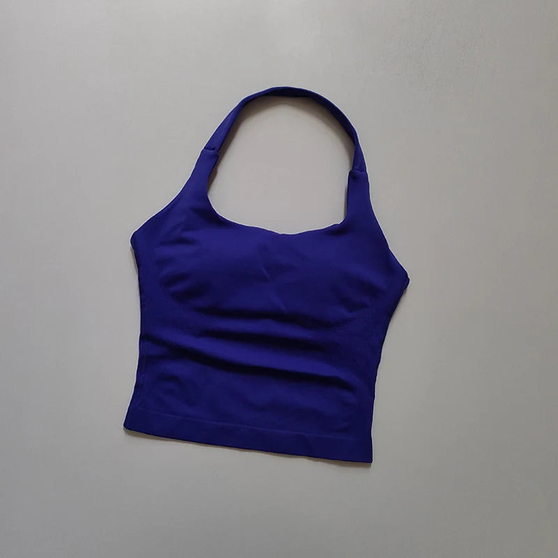 Neck Halter Shockproof Sport Longline Strappy Top Halterneck Vest Medium Support Yoga Gym Workout Seamless  Fitness Sport Bra