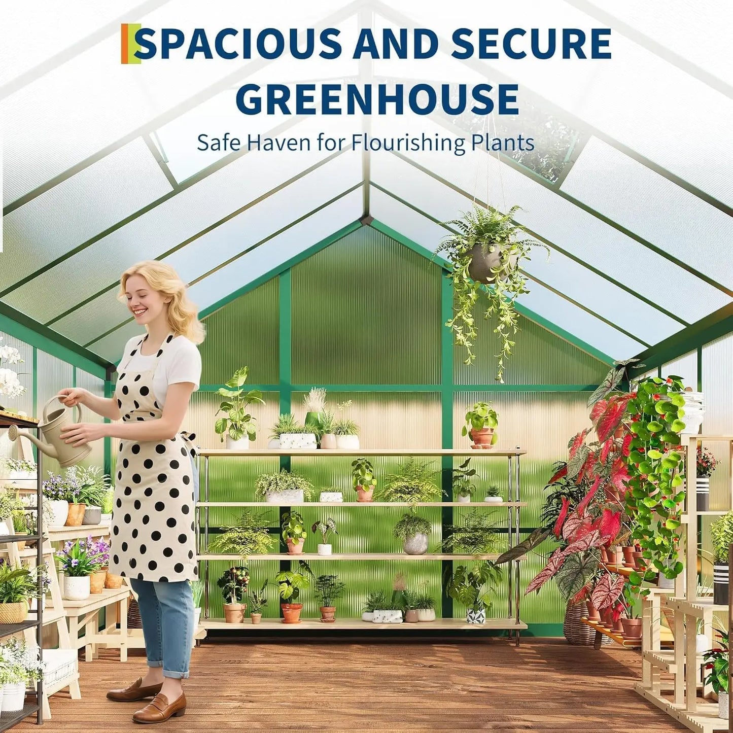 6x10 ft Outdoor Polycarbonate Greenhouse, Durable Aluminum Frame with Lockable Door, Adjustable Roof Vent, Ideal for Backyard, P