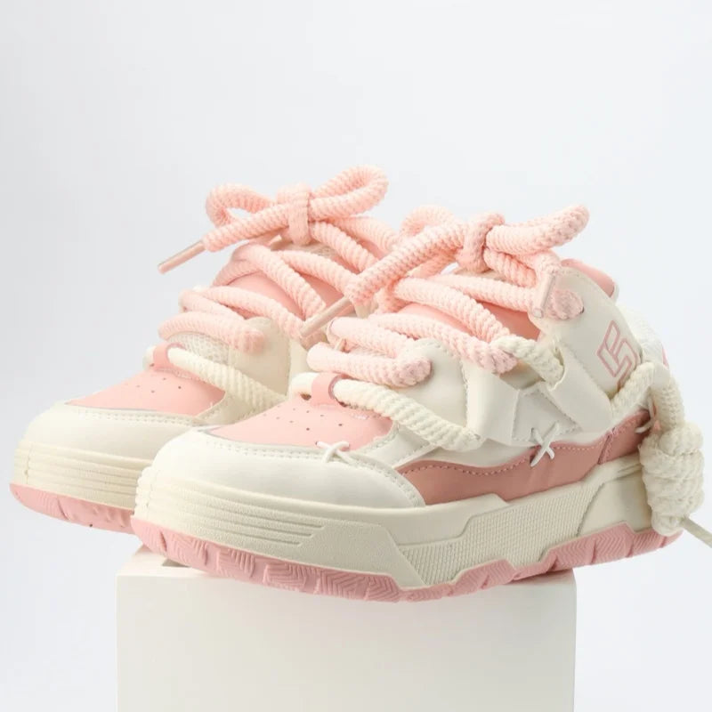 Pink Chunky Heel Platfform Women Sneakers Fashion Runway Sweet Outdoor Casual Trainers Large Size All Match Sport Shoes Gothic