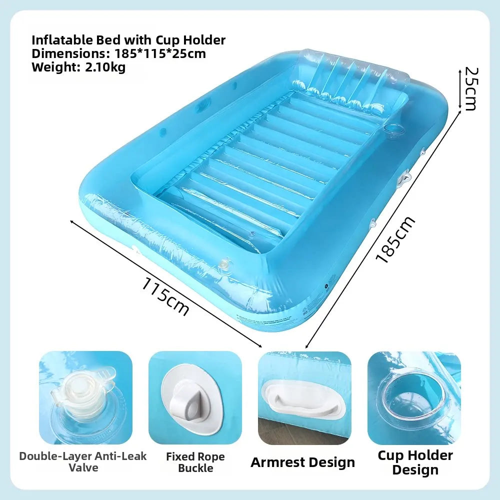 Inflatable Pool Float with Pillow Adult Swimming Floating Mattress Water Lounge Raft Beach Summer Party Toys