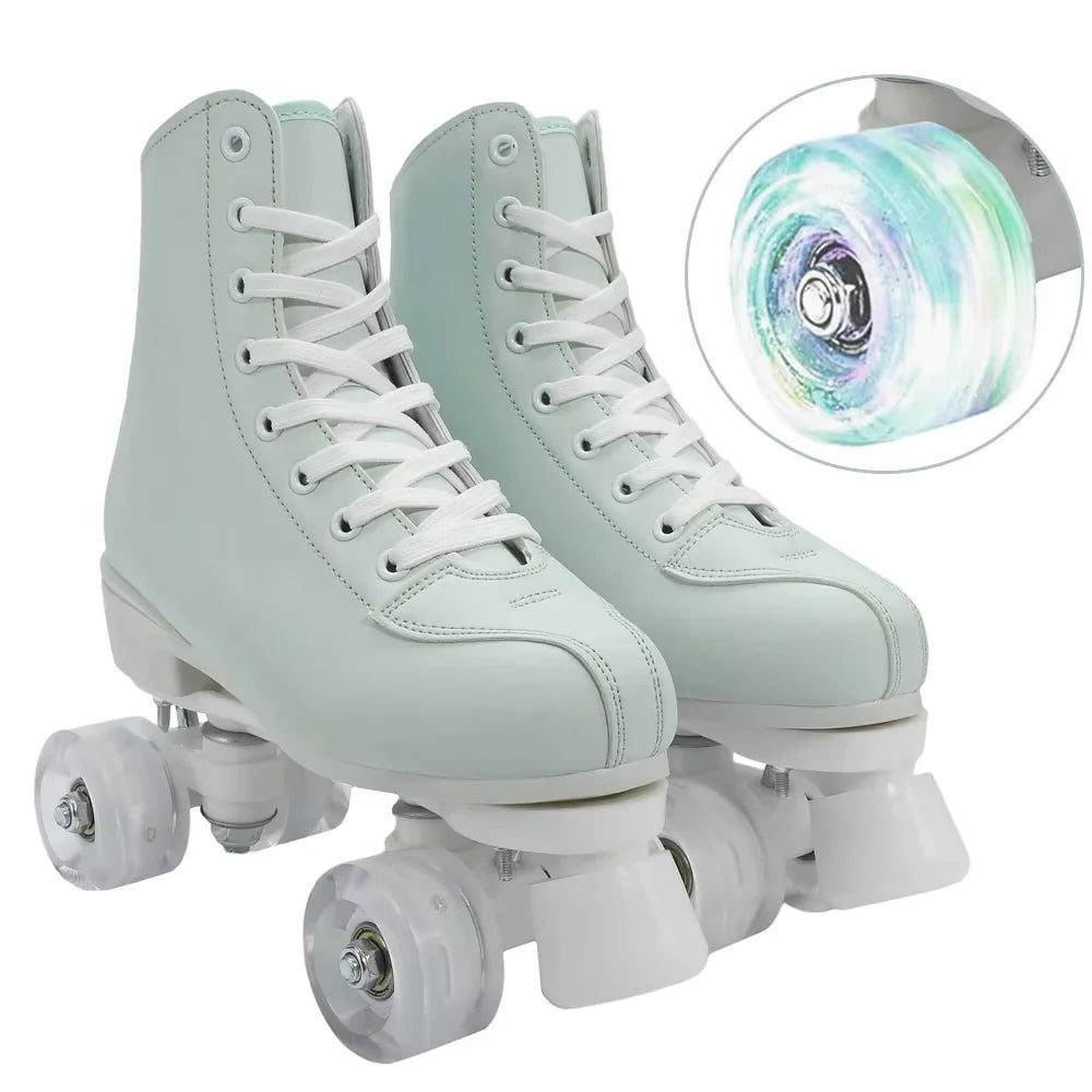 Flashing Double-Row Roller Skates For Women Men Outdoor Skating Beginner Kids 4 Wheels Skate Shoes Boys Girls Quad Sneakers Gift