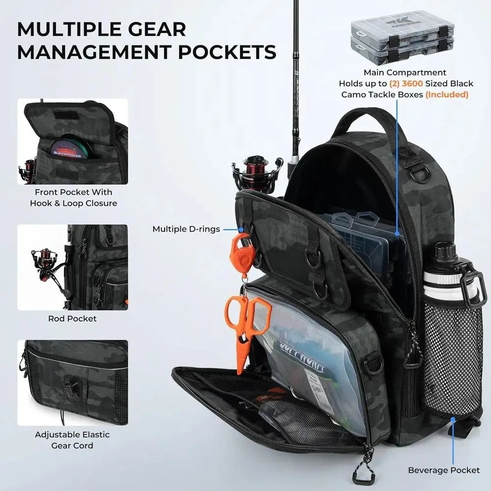 Fishing Sling Backpack with Rod and Drink Holder, KastKing BaitSpace Tackle Bag for Fishing Essentials