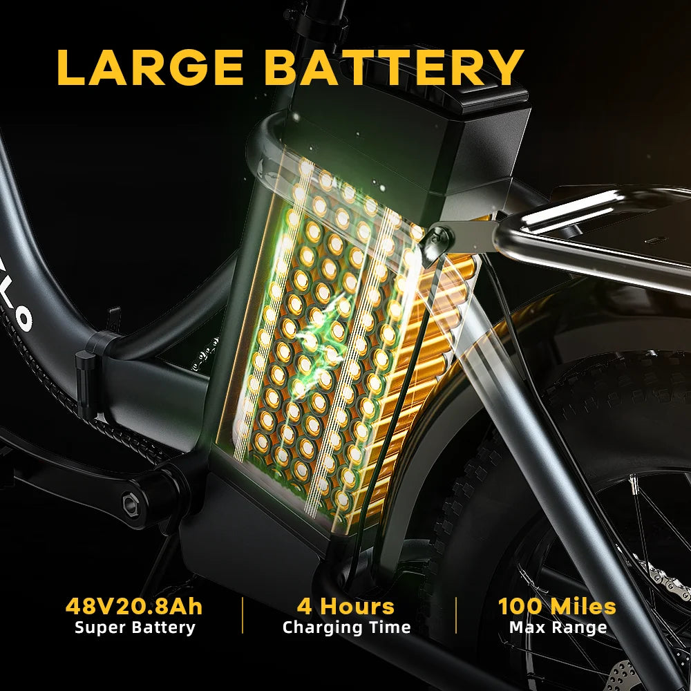 Cybervelo 1000W Folding Electric Bike, 48V 20.8AH Removable Battery for Adults,30+MPH 80 Miles Max Range, 20" Fat Tire Mars700