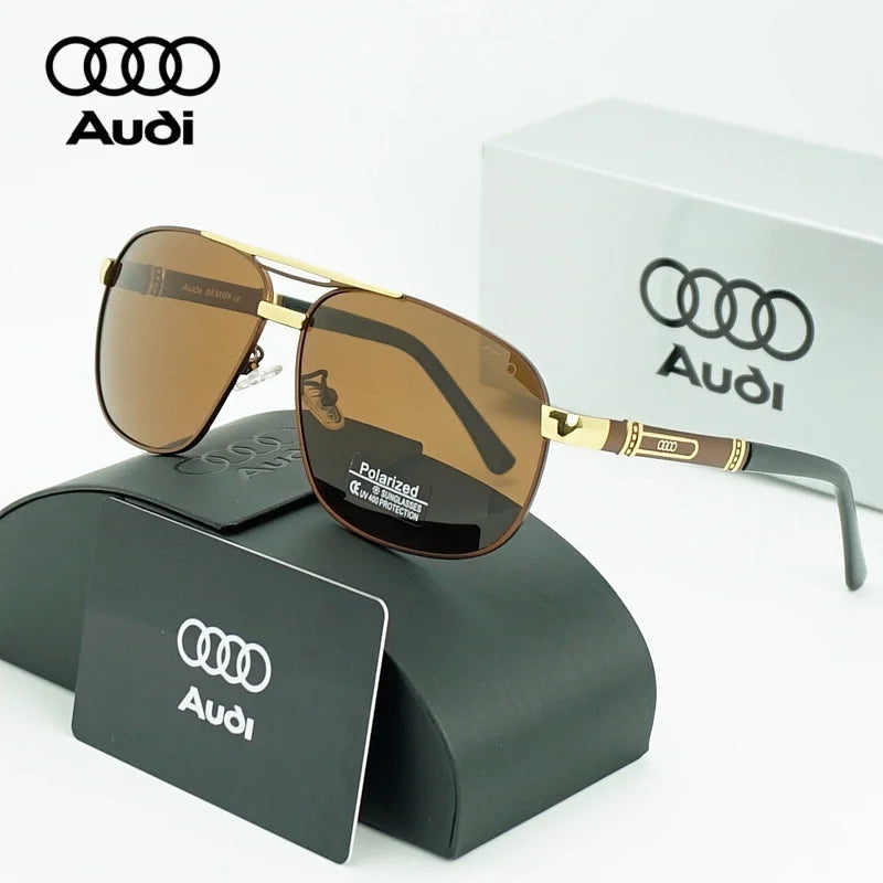 AUDI Luxury Red Gold Polarized Sunglasses Men Designer Driving Sun Glasses Male Pilot Goggles UV400 Eyewear Oculos De Sol