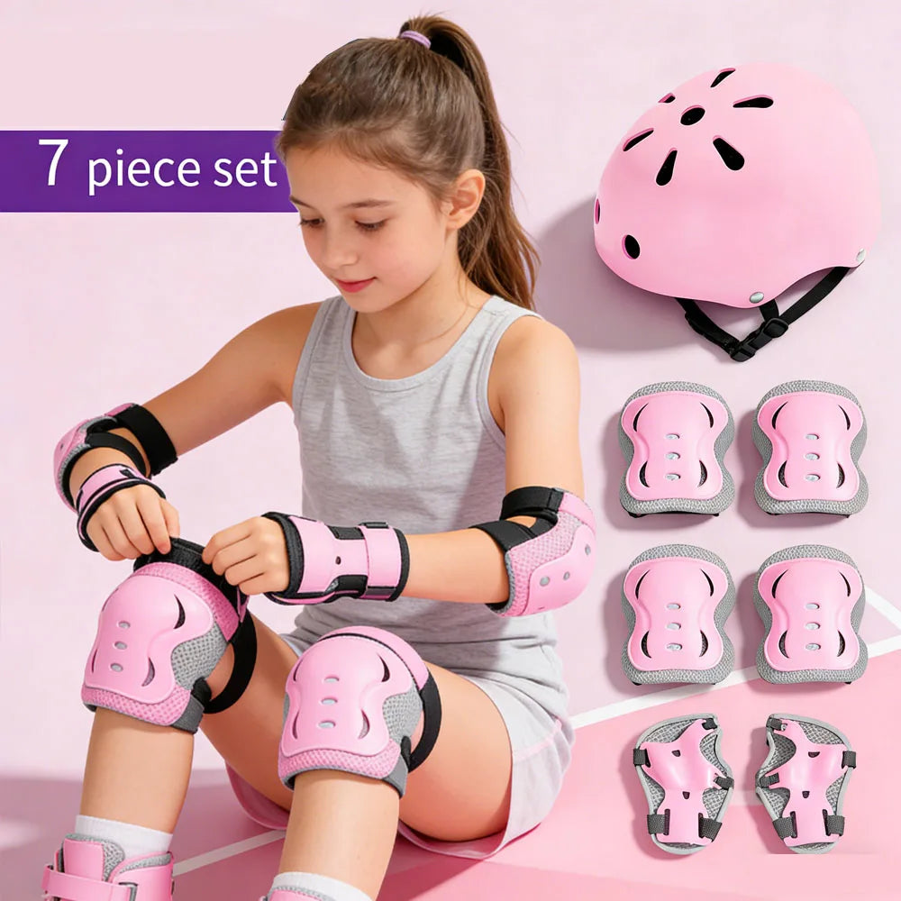7Pcs/Set Kids Ages 3-10 with Wrist Guard and Knee Pads Elbow Pads Adjustable Protective Gear for Toddler Skating Cycling Scooter