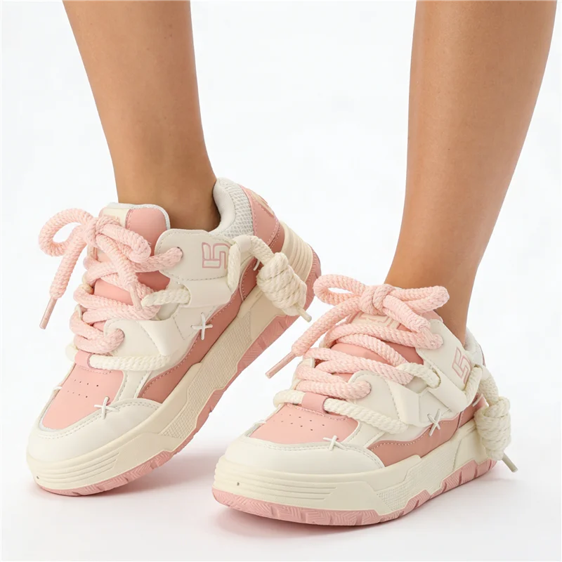 Pink Chunky Heel Platfform Women Sneakers Fashion Runway Sweet Outdoor Casual Trainers Large Size All Match Sport Shoes Gothic