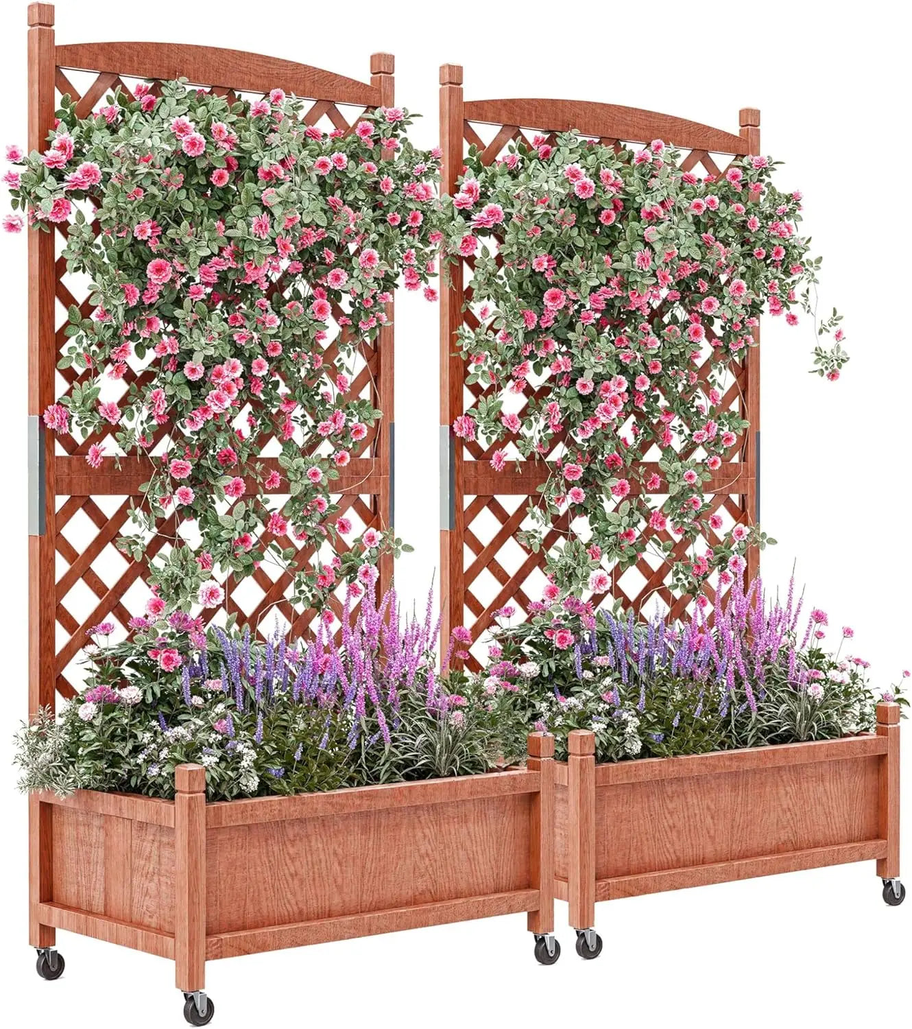 29.5"x 13"x 61.5" Tall Raised Garden Bed with Trellis, Wood Elevated Planter Box with Climbing Trellis, 4 Drainage Holes