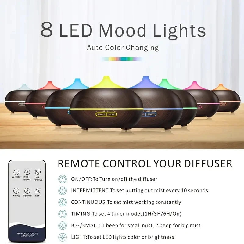 18.6oz Ultrasonic Aromatherapy Diffuser with 8 Color LED Lights, 4 Timer Modes, Auto Shut-Off, Perfect for Home, Office, Bedroom