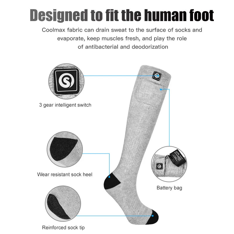 Snow Deer Winter Heated Sock Thermal Stockings Woman Men Ski Camping Warm Socks Sports Rechargeable Battery Foot Warmer