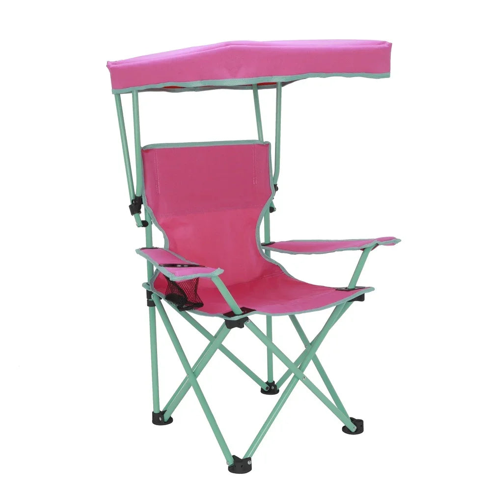 Kids Canopy Camp Chair Safety Lock Portable Outdoor Chair with Canopy Adjustable Sunshade Cup Holder Kids 125lb Capacity