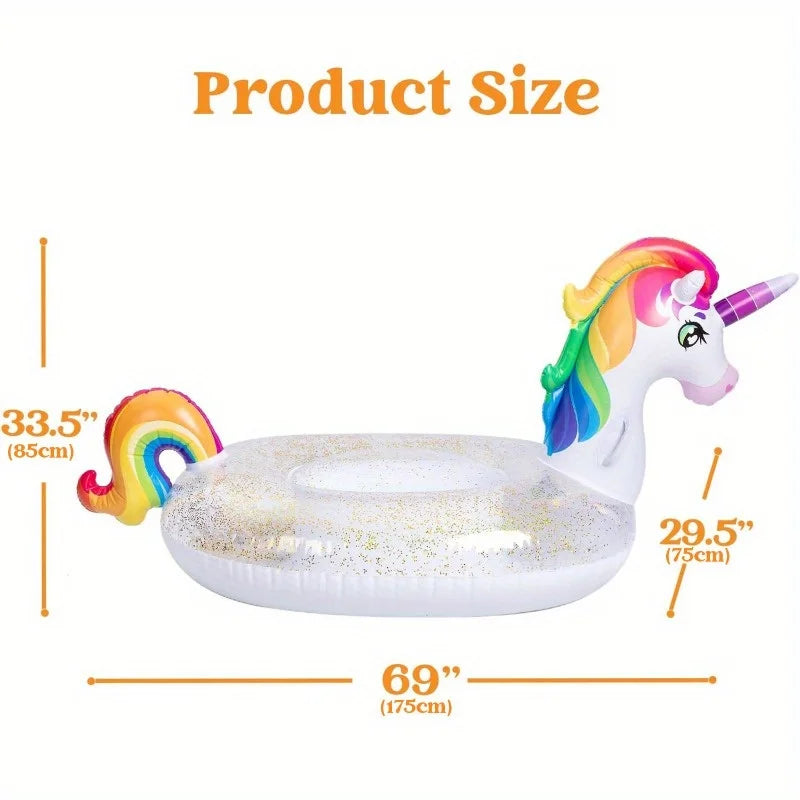 JOYFY Unicorn Pool Float Inflatable Rainbow Unicorn Floaty with Glitters Fun Pool Floats Raft Lounge for Summer DecorationsToys