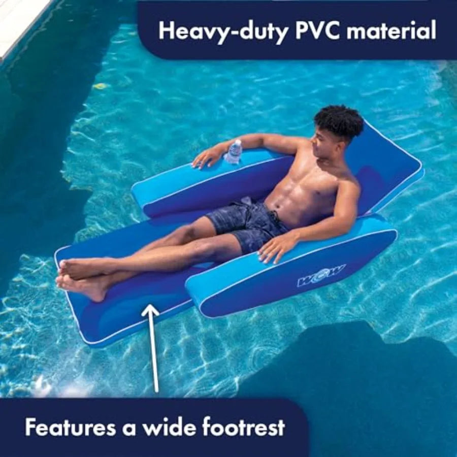 Inflatable Pool Party Lounge Chair for Adults - Summer Accessory - Blue and White Striped Design - Durable PVC Material - Comfo