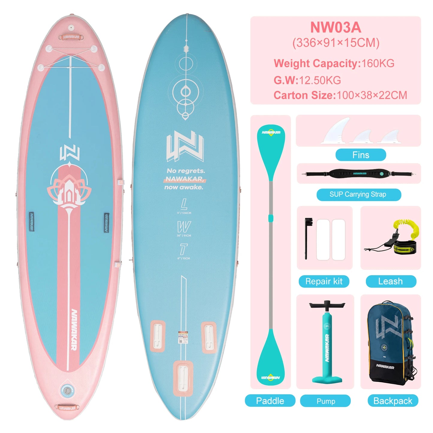 NAWAKAR 336x91x15cm Inflatable Stand Up Paddle Board Extra Wide Yoga ISUP Premium Complete Set Pink Blue Women Adults SUP Boards