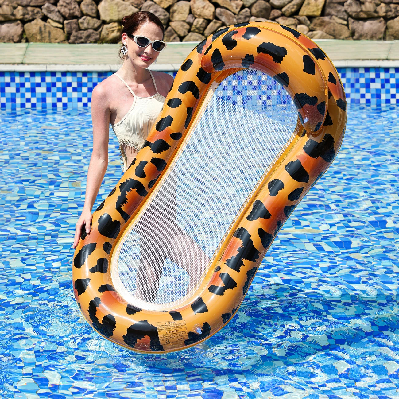 1PC Inflatable Pool Float – A Floating Mat Suitable For Swimming Pools, Lakes And Rivers, Made From Durable PVC – Leopard Print