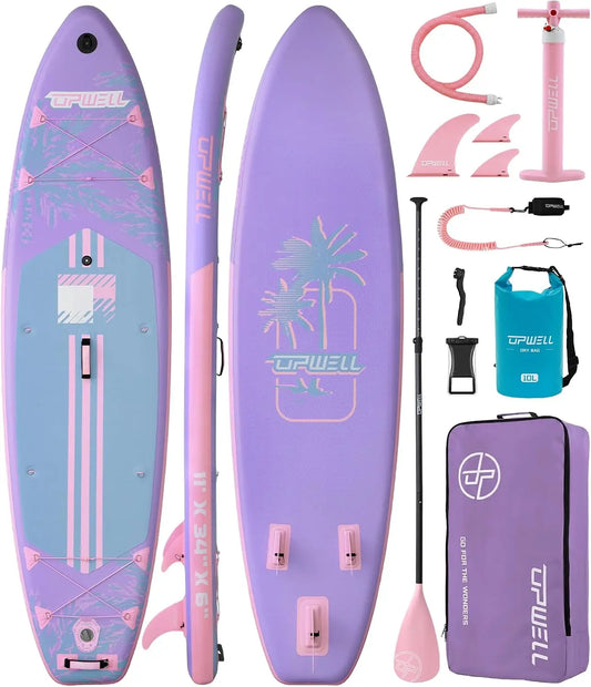 11'×34" Inflatable SUP Board for Adults & Teens, Premium Accessories, 120L Backpack, Paddle, Leash, Hand Pump, Fins