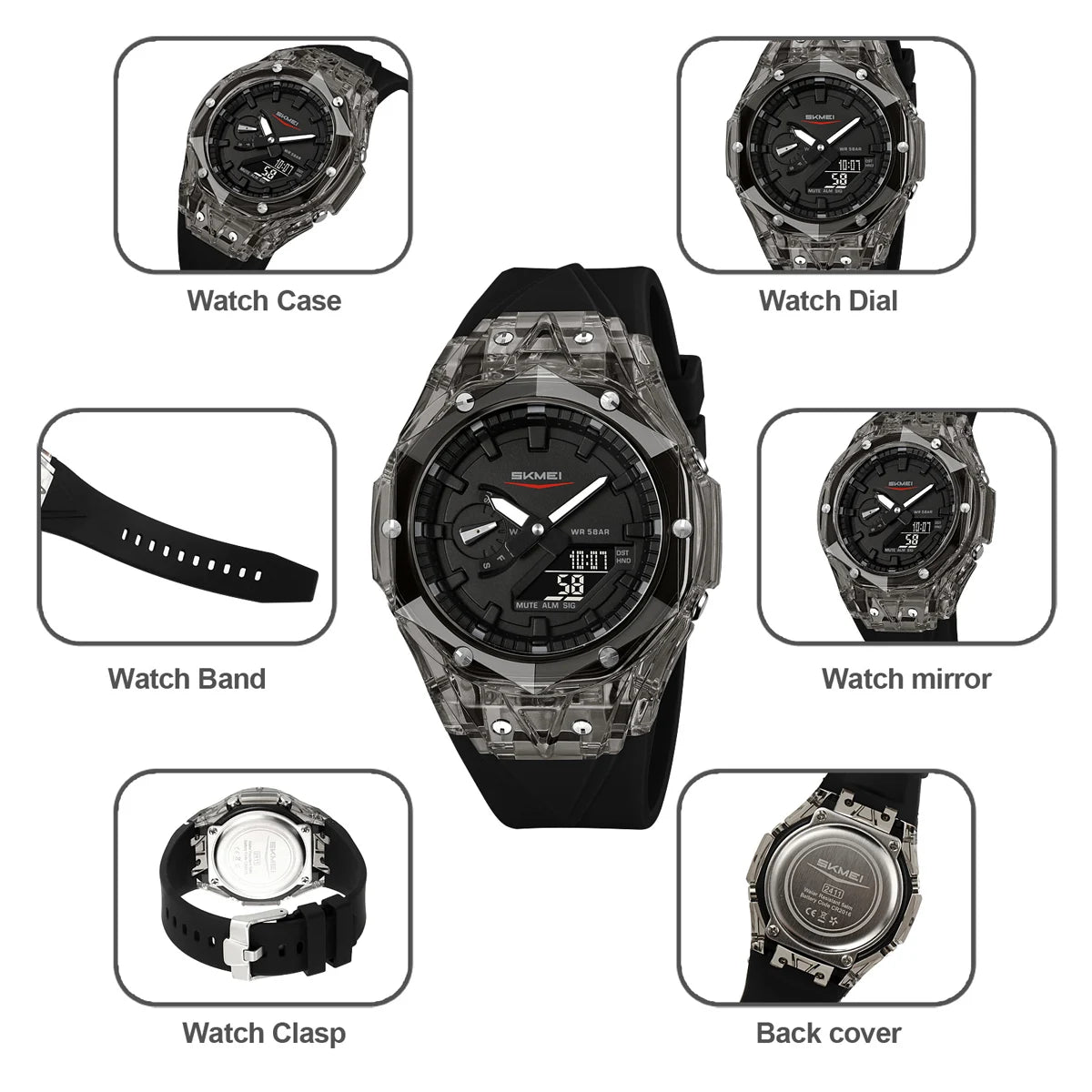 SKMEI Sports Electronic Watches 5 Alarm Dual Time Display Digital Watch For Men Women Waterproof Daylight Saving Time Wristwatch