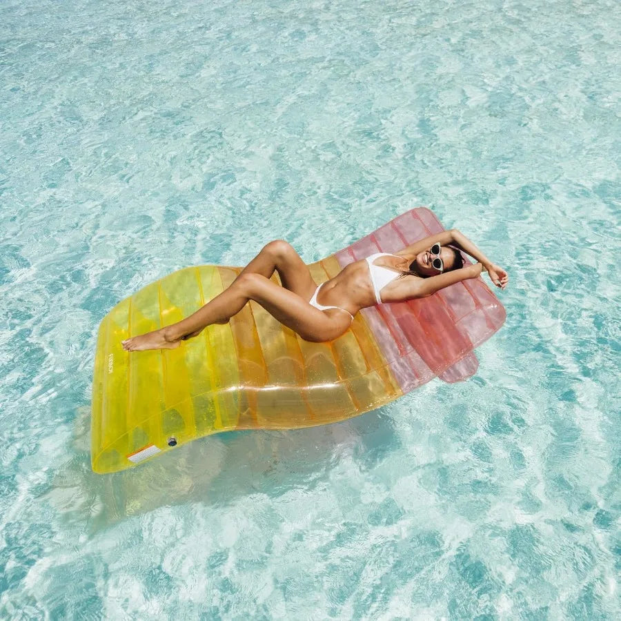 Giant Inflatable Luxury Clear Rainbow Chaise Lounger Chair Pool Float Transparent Tri-Color Material Cool Adult Float Perfect f