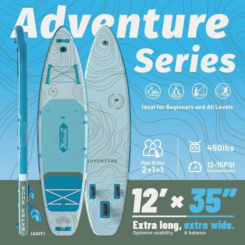 12’×35"/39" Extra Wide Paddle Board, One-Stop Premium SUP Board Accessories, Tailored 5 Fins, Stable Inflatable Stand