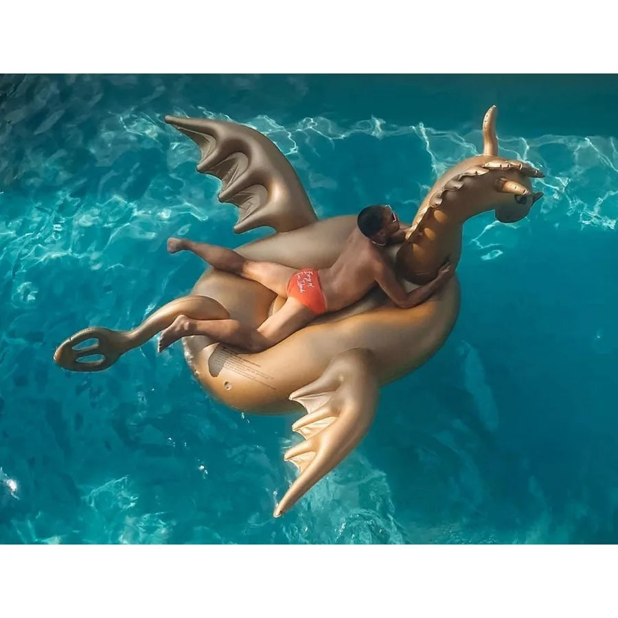 Giant Inflatable 103 Golden Dragon Pool Float for Summer Fun - Golden Color Durable PVC Material Ideal for Pool or Beach Use