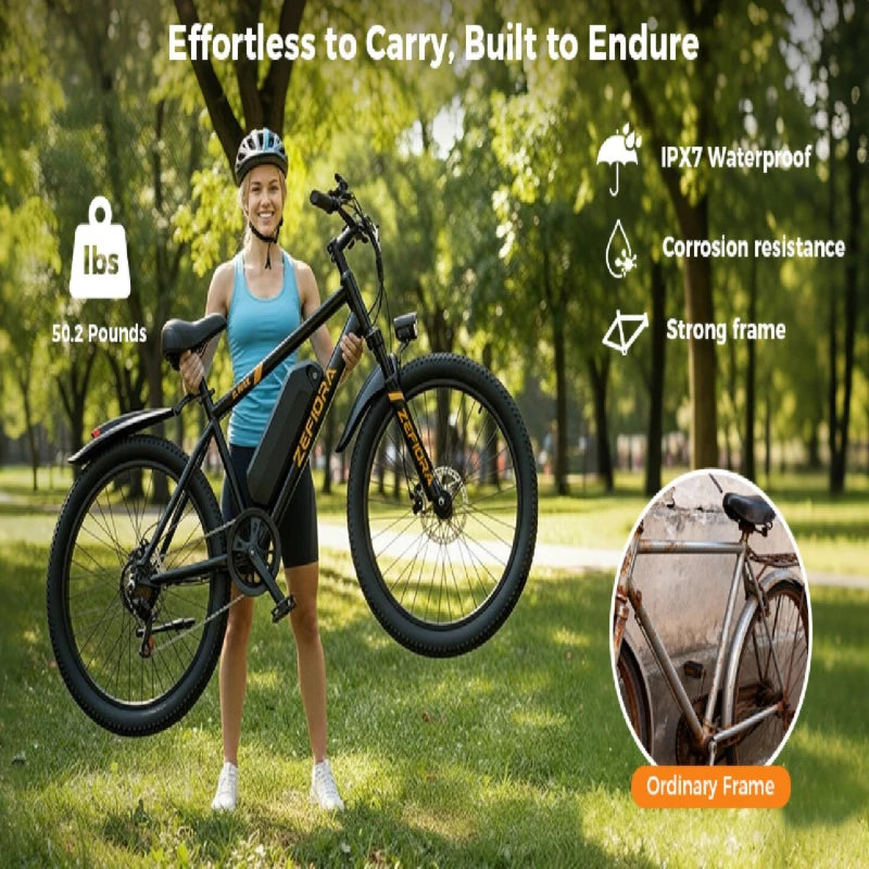 Zefiora M10 Mountain Bikes Free Delivery,25mph 30 Miles,electric Bicycle 48v 10a 15a 17.5a Battery,26" Electric Bike For Adults