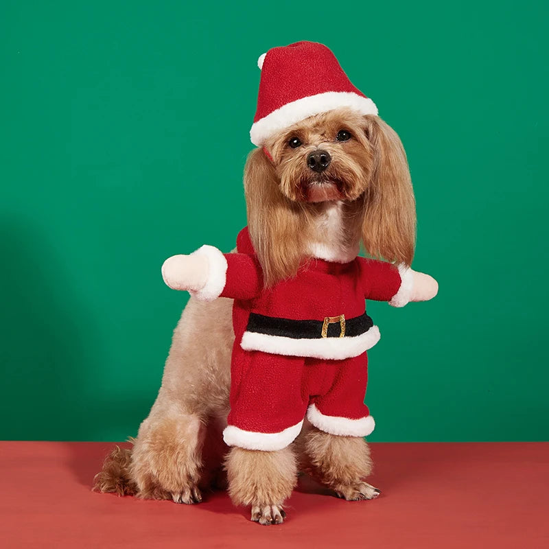 Pet Dog Christmas Clothes Winter Warming And Cosplay New Fashion Cloth Fake Hand Santa Claus Costume New Year Dog Classic Gift