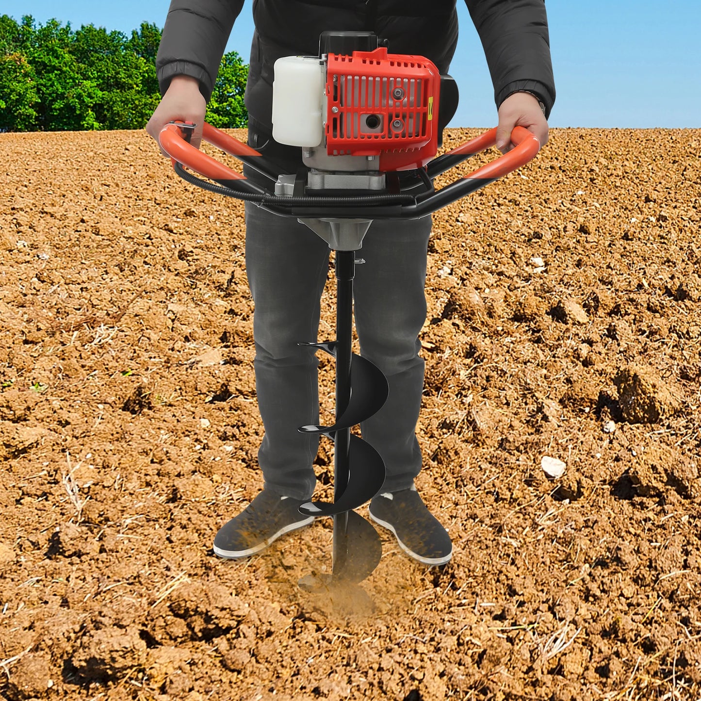 2.3HP Earth Auger Digging Drill Machine Kit Post Hole Digger Hole Digging Machine with 3 Drill Bits for Planting Gardening