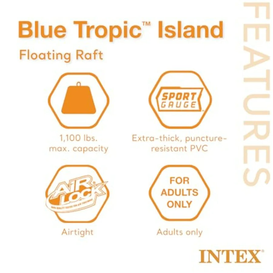 Blue Tropic Inflatable 5 Person Raft with Backrests Built-in Cooler and 4 Cupholders for Swimming Pool Island Water Floating Lo