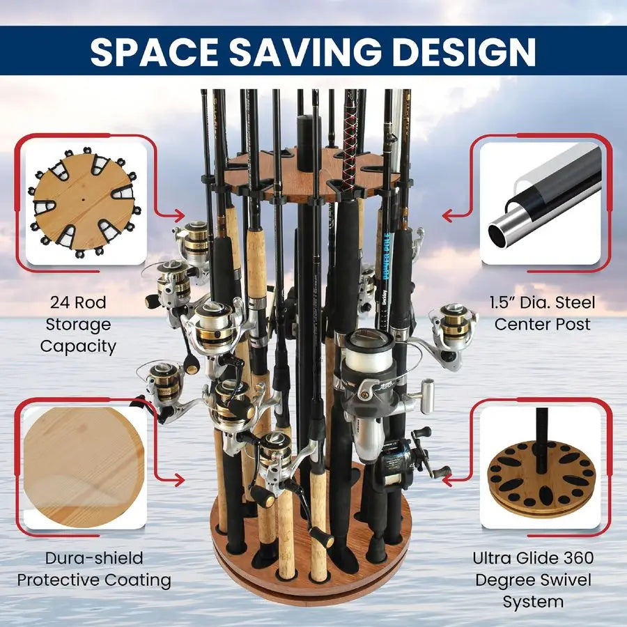 Creek Creations Fishing Rod Holder 360 Spinning Rack for Garage Organization and Storage, Pole Holder for Reels, Gear, Accessori