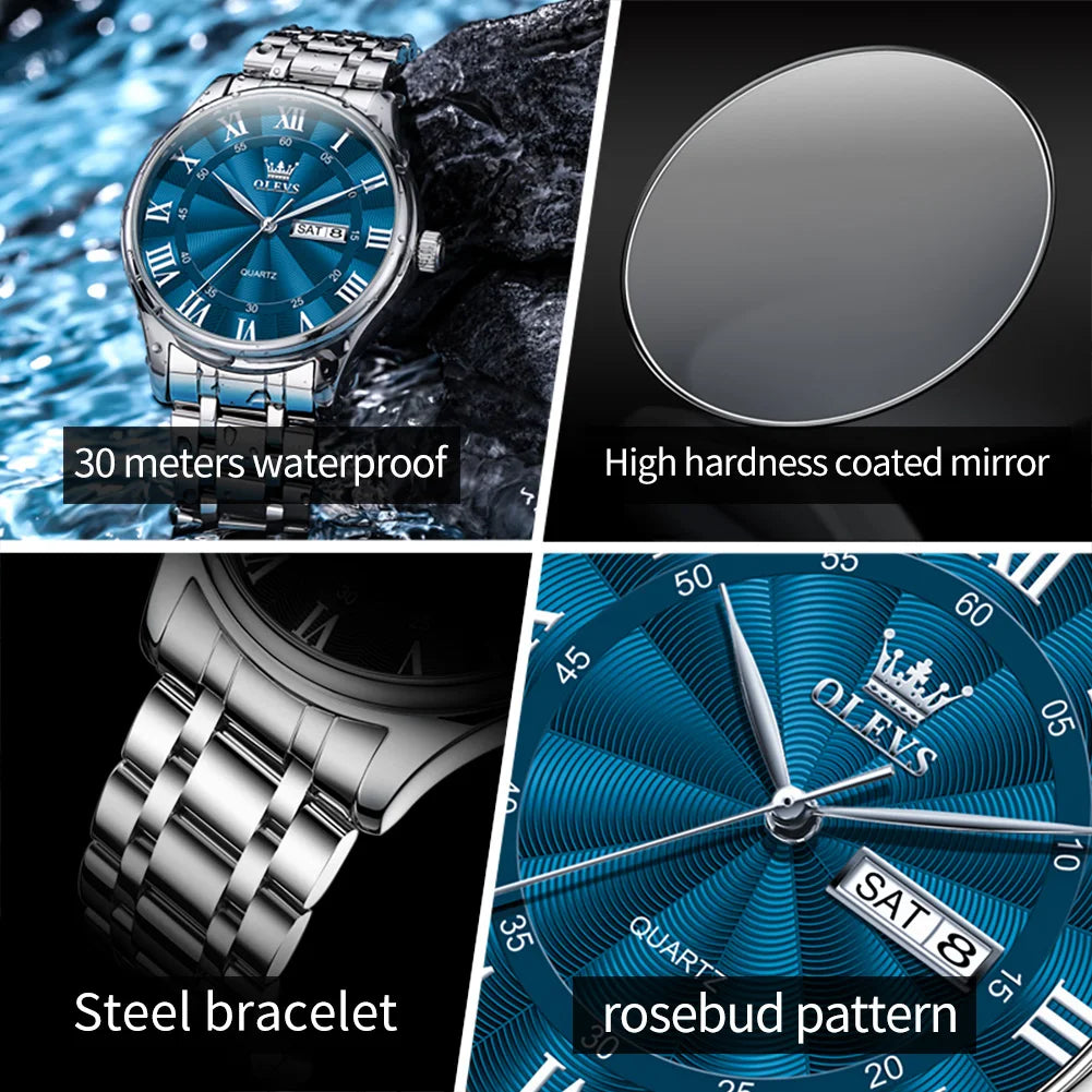OLEVS 3663 Mens Watch Original Simple Brand Quartz Watch Waterproof Luminous Watches For Men Dual Calendar Display Mens Gifts