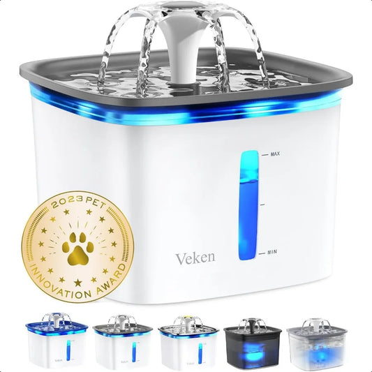 Veken Innovation Award Winner 95oz 2.8L Pet Fountain Automatic Cat Water Fountain Dog Water Dispenser with Replacement Filters