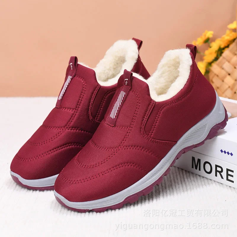 Women's Winter Cotton Shoes Comfortable Fashion Mom Thickened Fleece Warm Large Cotton Shoes Breathable Wear-resistant Low Heel