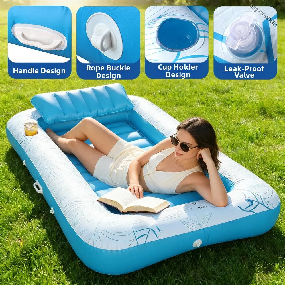 Inflatable Pool Float with Pillow Adult Swimming Floating Mattress Water Lounge Raft Beach Summer Party Toys