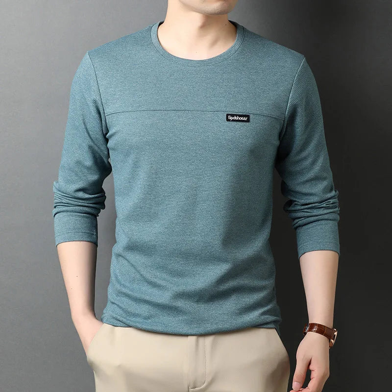 Top Quality New t Shirt Men Logo 2025 Fashion Brand Designer Long Sleeve Slim Fit Solid Color Tops Casual Mens Clothes