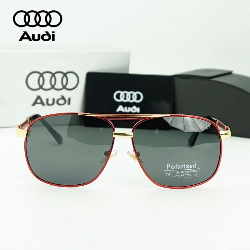 AUDI Luxury Red Gold Polarized Sunglasses Men Designer Driving Sun Glasses Male Pilot Goggles UV400 Eyewear Oculos De Sol